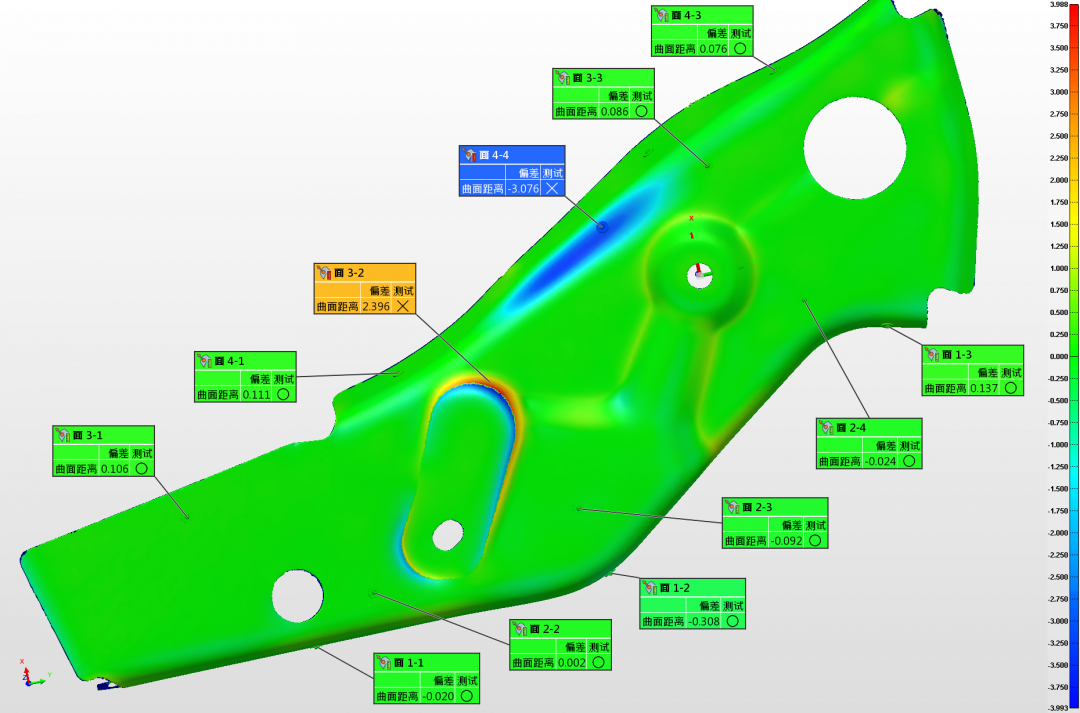 偏差圖——測(cè)量數(shù)據(jù)自動(dòng)輸入檢測(cè)軟件進(jìn)行對(duì)齊和計(jì)算分析 偏差圖——測(cè)量數(shù)據(jù)自動(dòng)輸入檢測(cè)軟件進(jìn)行對(duì)齊和計(jì)算分析